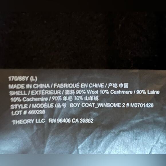 Theory Wool Cashmere Black Long Trench Overcoat Classic Timeless Luxury - Large - Picture 7 of 11